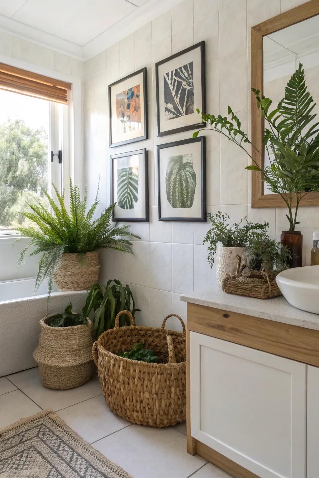 Personal decorations introduce warmth and personality to any bathroom.