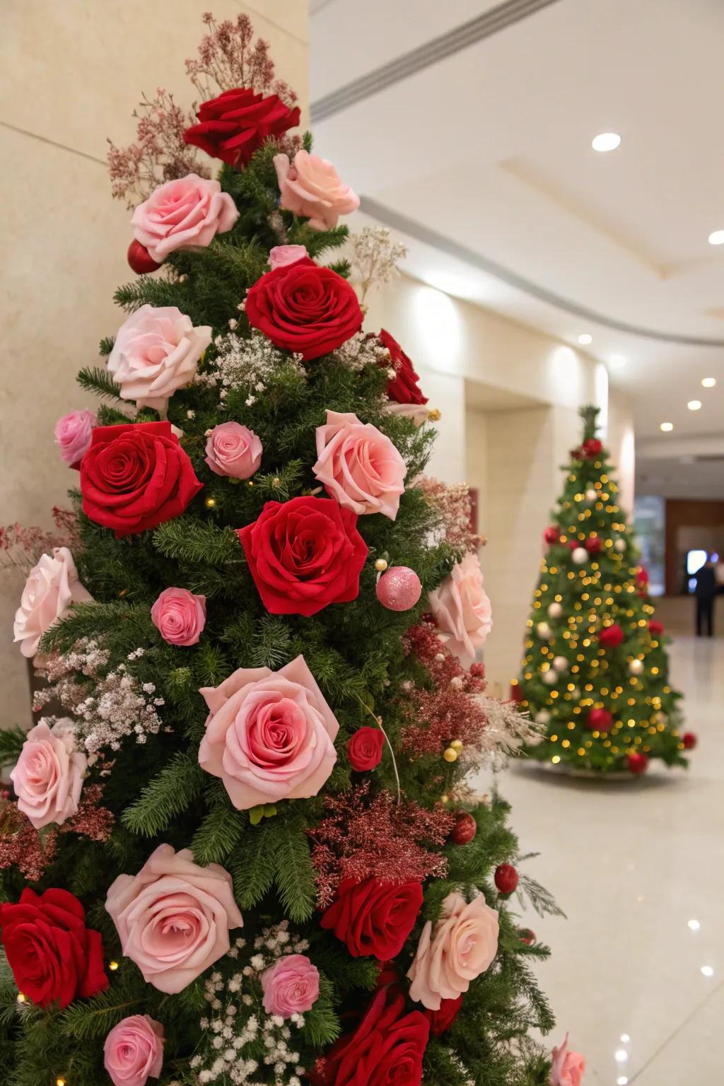 Botanical touches introduce a traditionally romantic element to your tree.