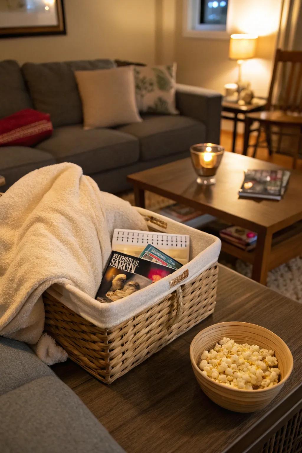 A comforting basket for a romantic evening at home.