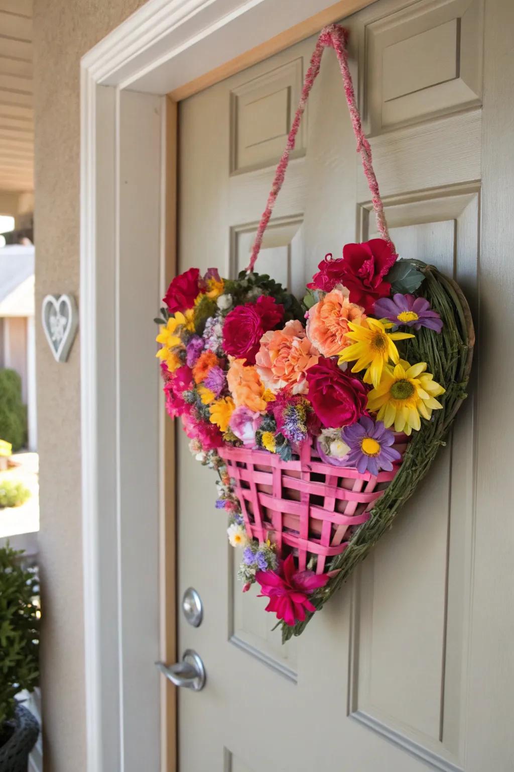 A floral heart basket injects a touch of playfulness into Valentine's Day.