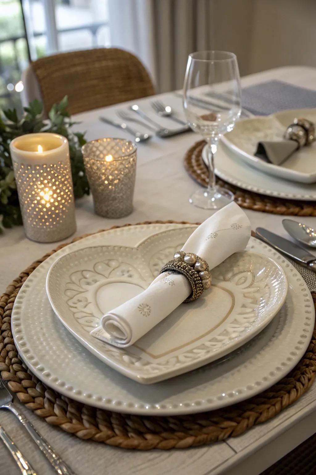 Heart-shaped decor offers a playful yet romantic touch.