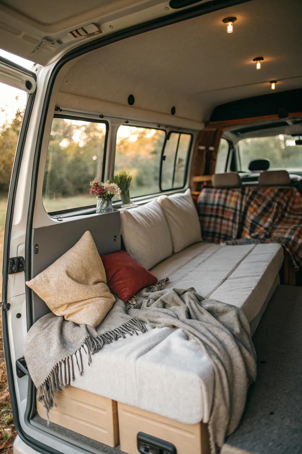 Adaptable furniture enhances both the area and functionality within a van.