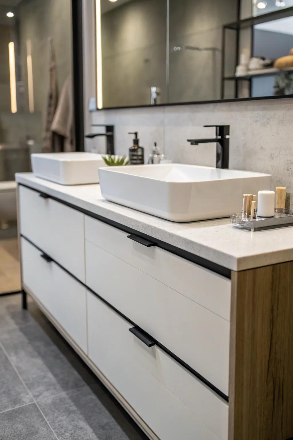 A contemporary vanity featuring clean, minimalist design.