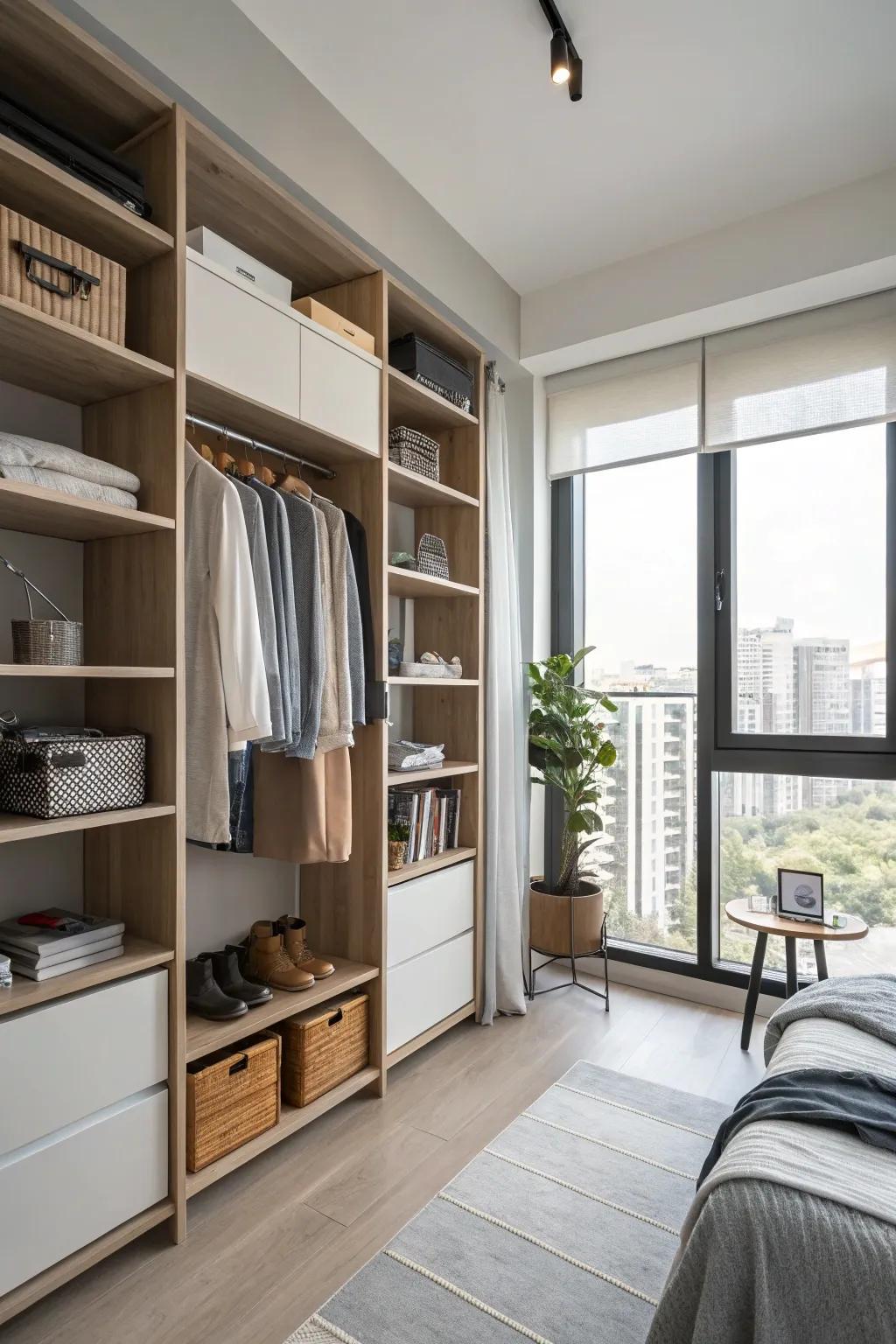 Maximize your studio by taking advantage of vertical storage.