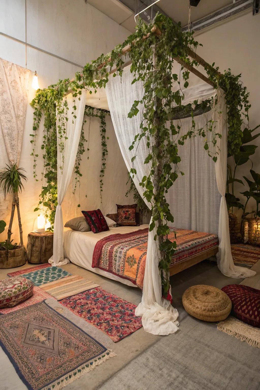 Fill with boho appeal using flowing vines.