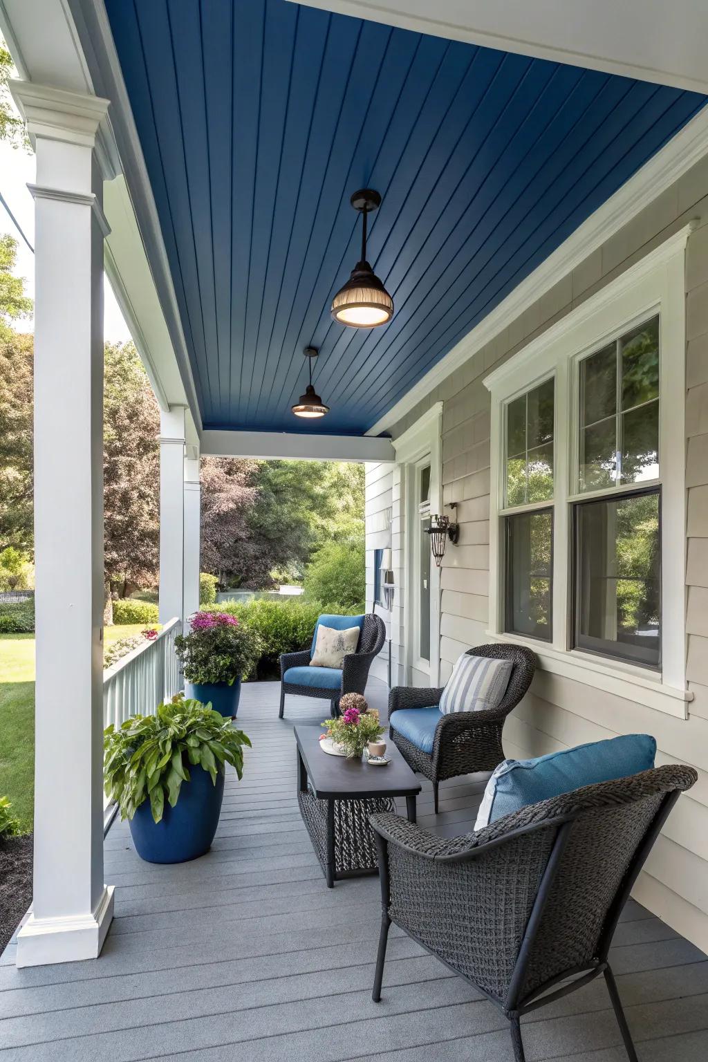 A brightly colored vinyl ceiling can truly individualize your porch.