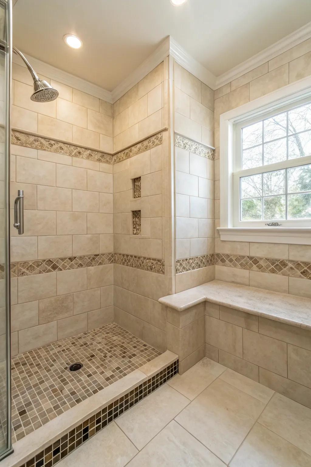 A corner seat maximizes space in a small walk-in shower, making it both functional and stylish.
