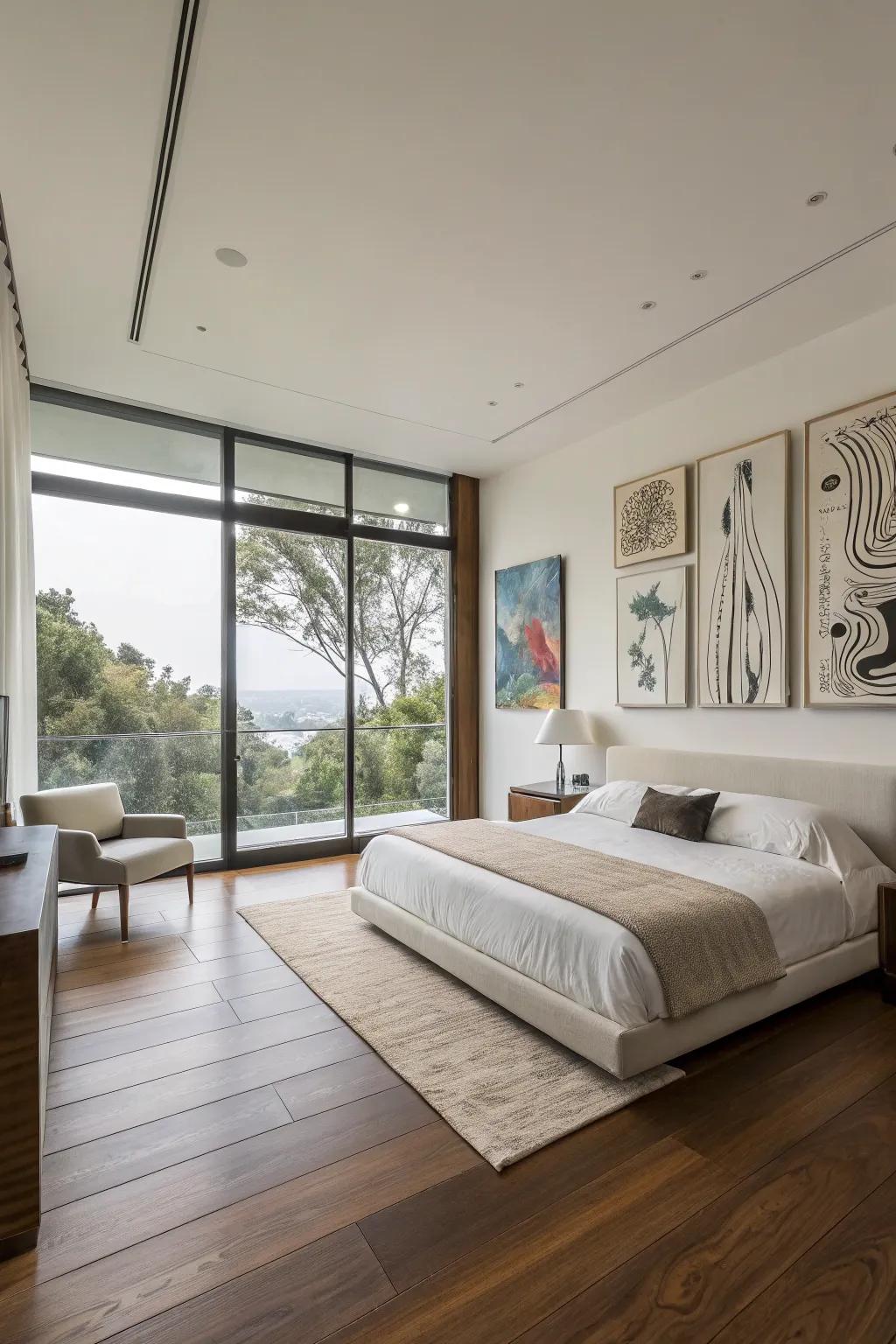 Non-figurative art brings a modern elegance to your bedroom.