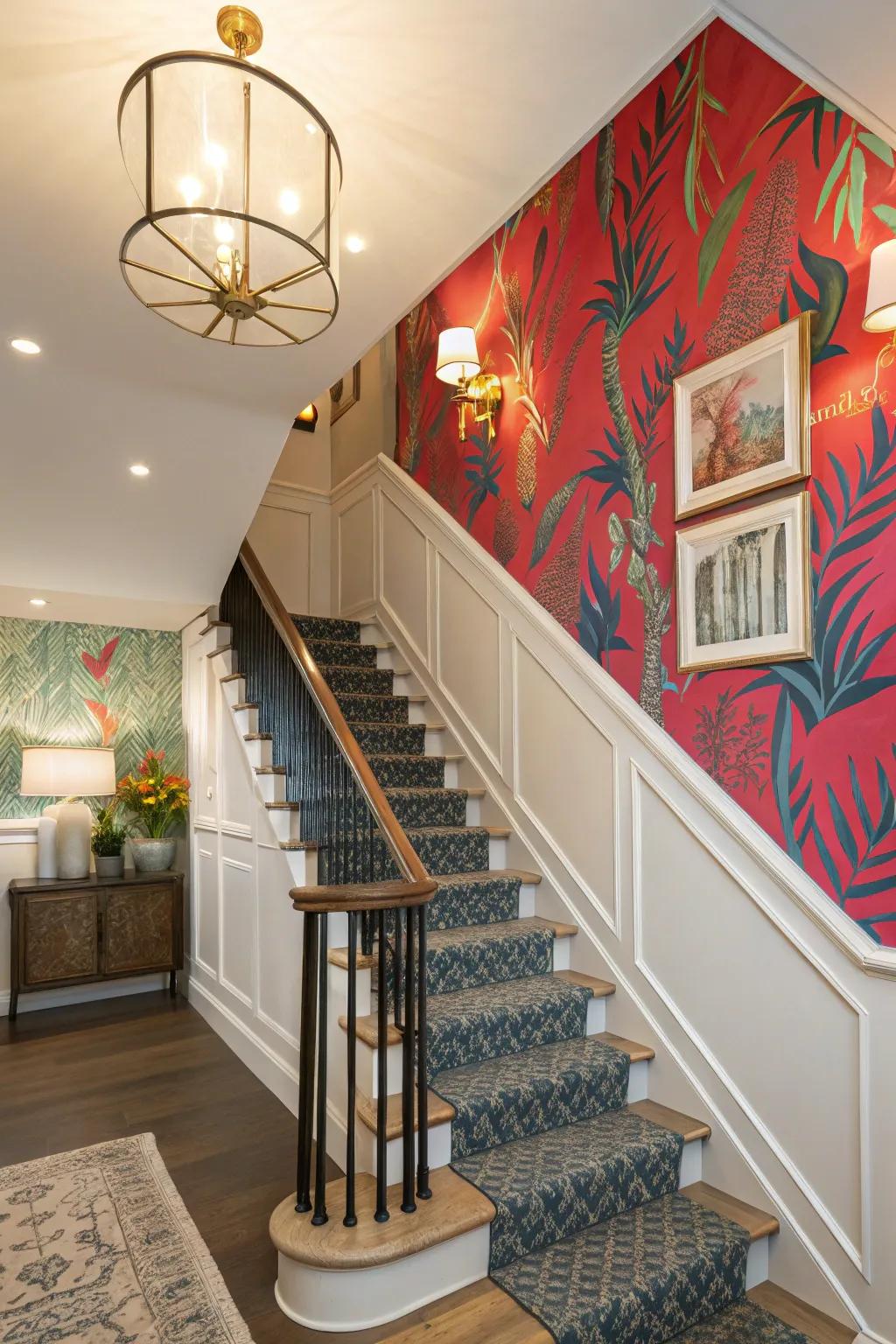 Create a statement through a standout wall on your stairway.