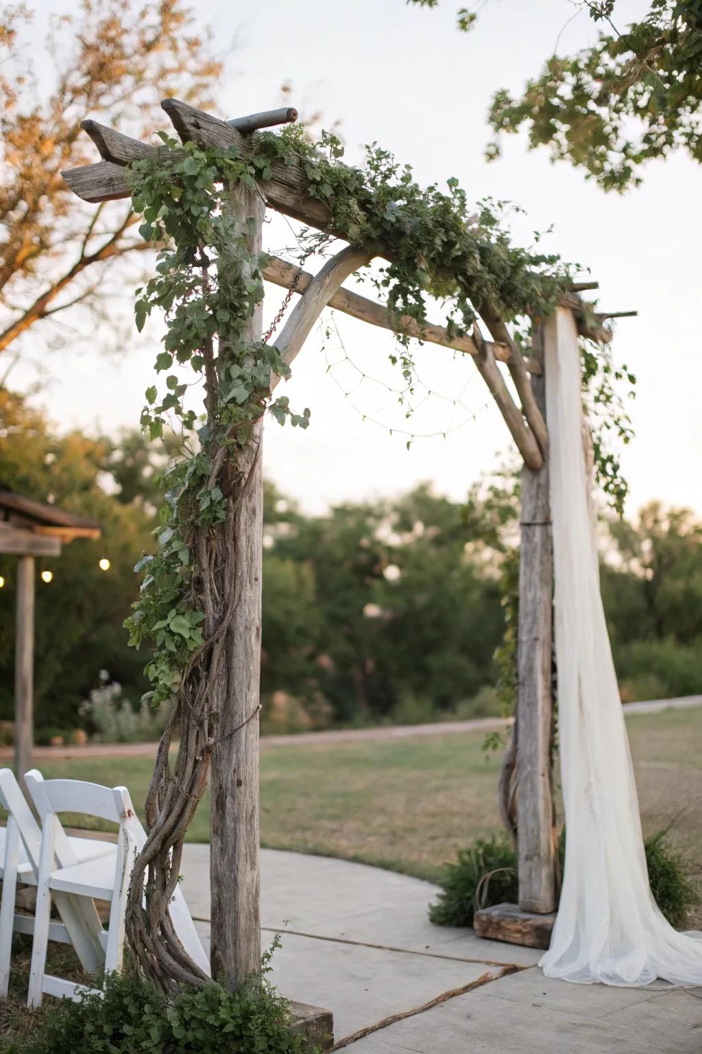 A delightful wooden arch, bringing rustic charm to your ceremony.