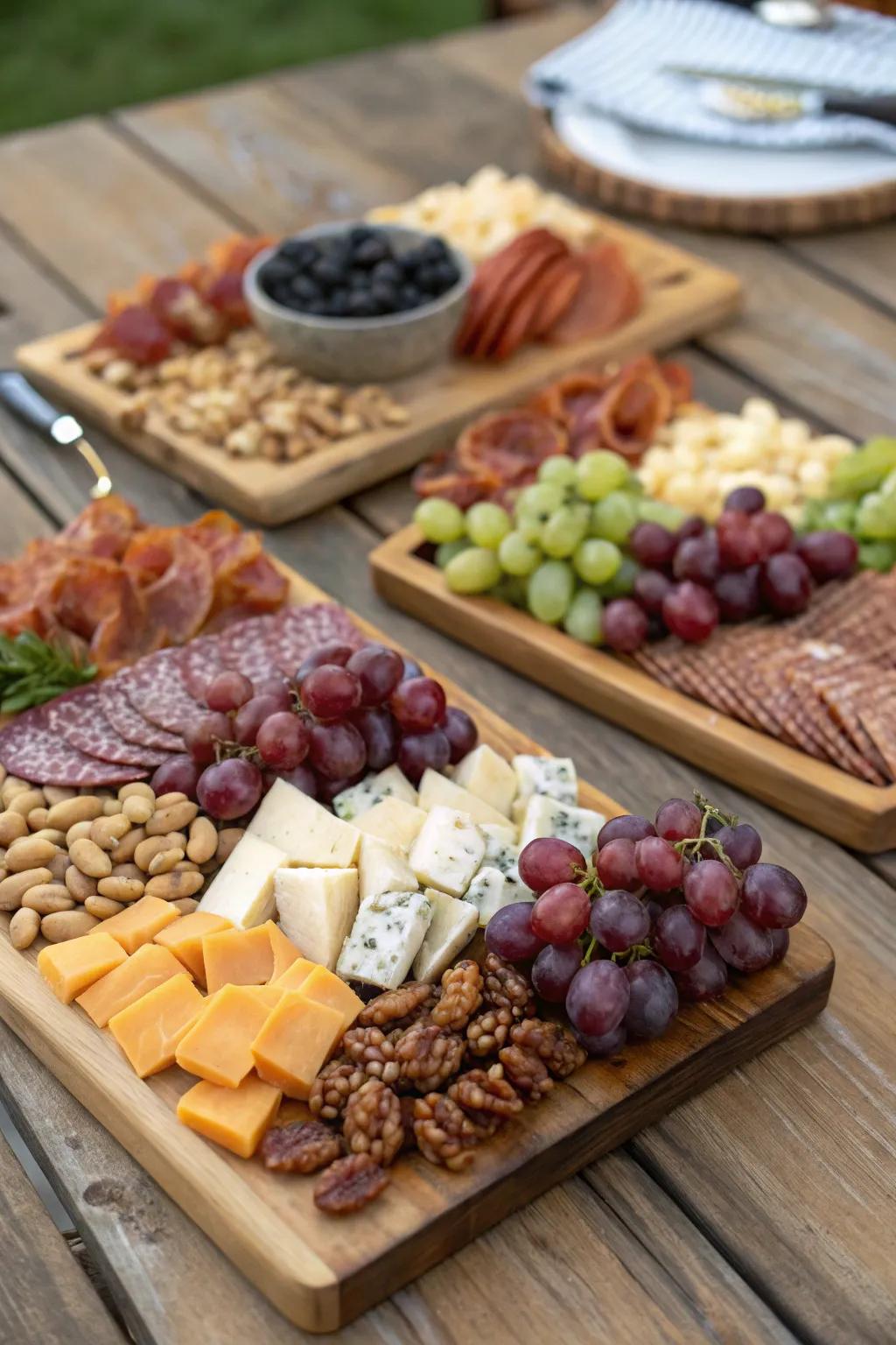 Personalized fine food boards prepared to delight wedding guests.
