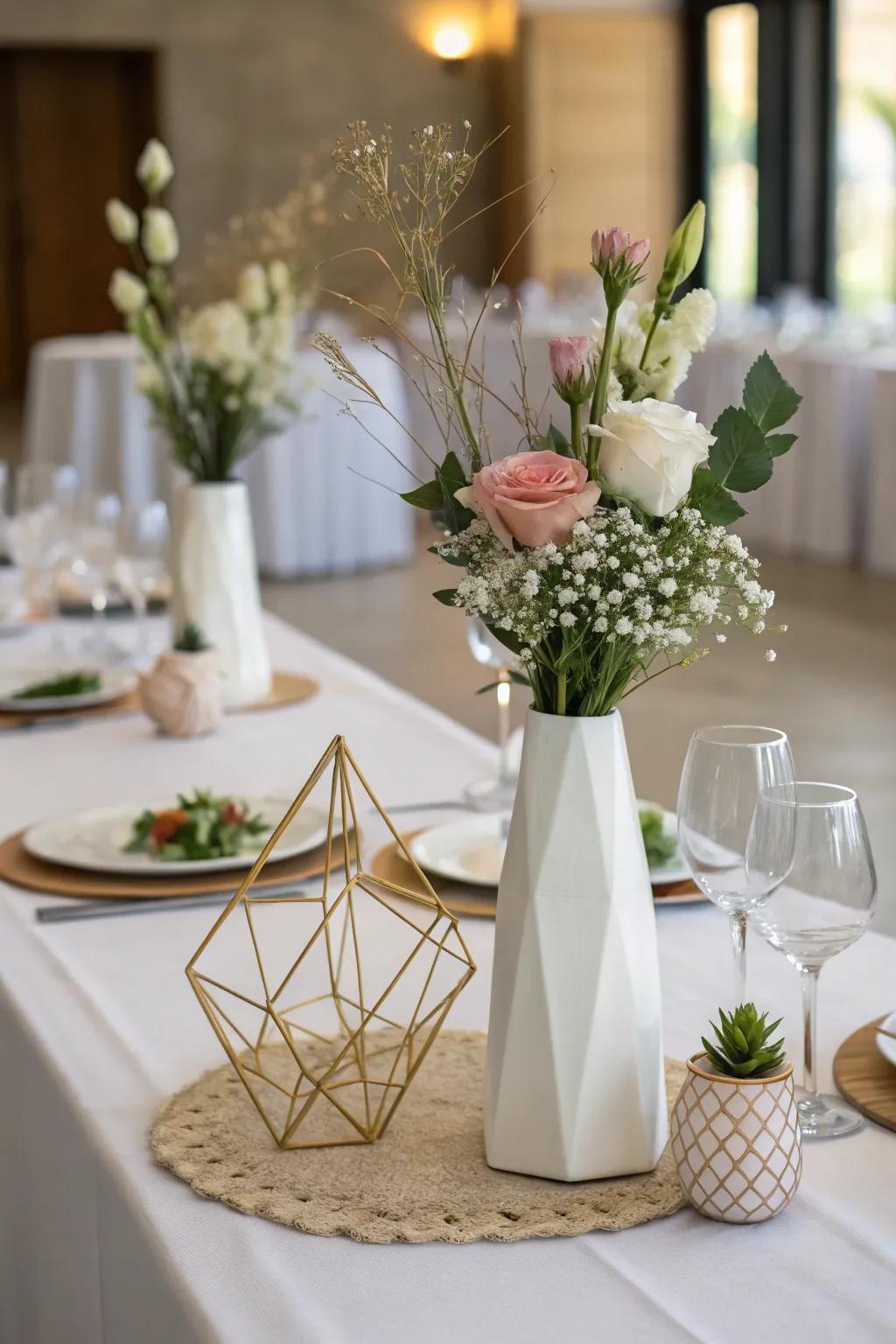Angled flower holders present a modern twist to traditional floral arrangements.