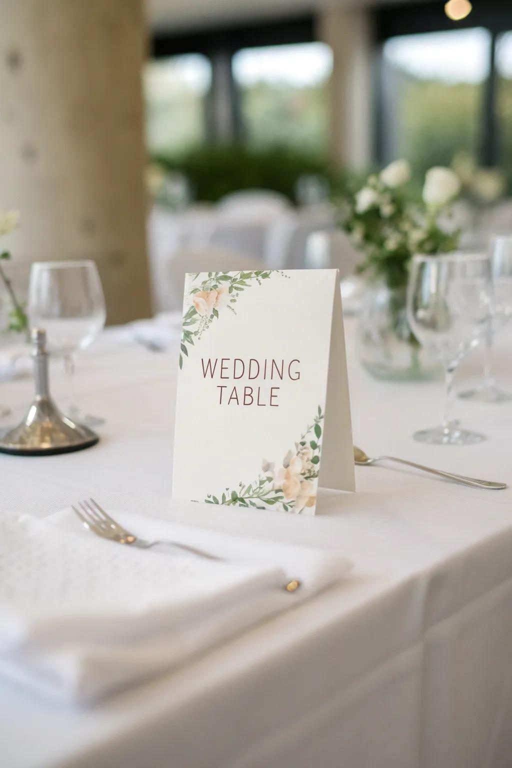 Table markers with a minimalist design provide a sleek and refined appearance.