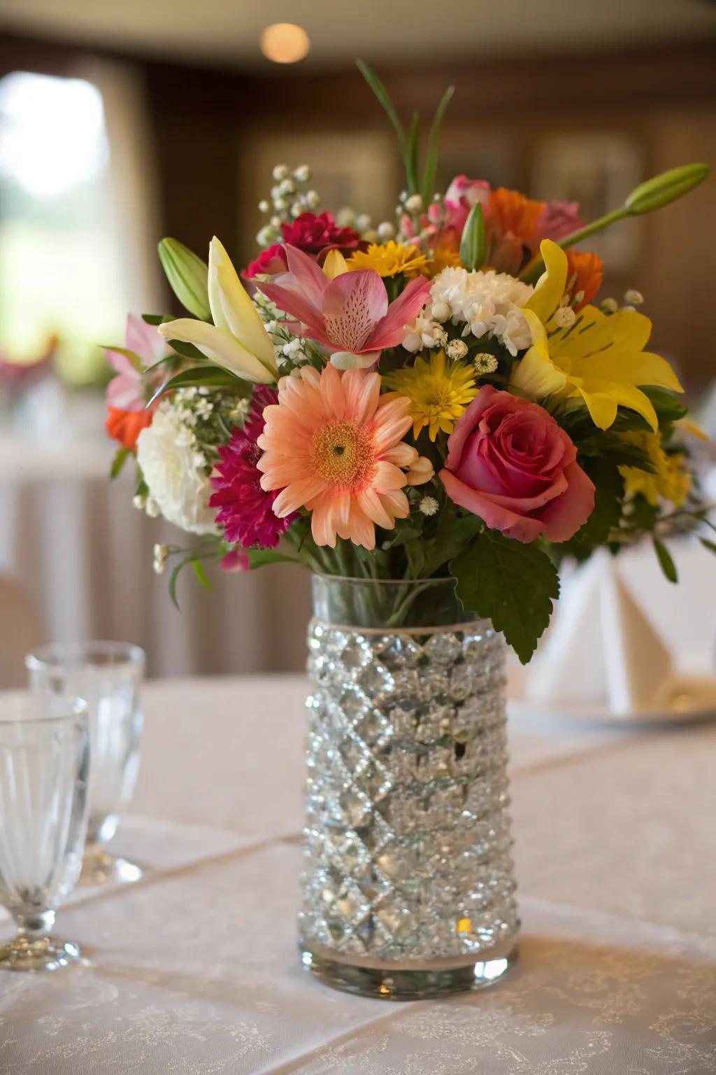 A vibrant flower display to greet someone upon their arrival.