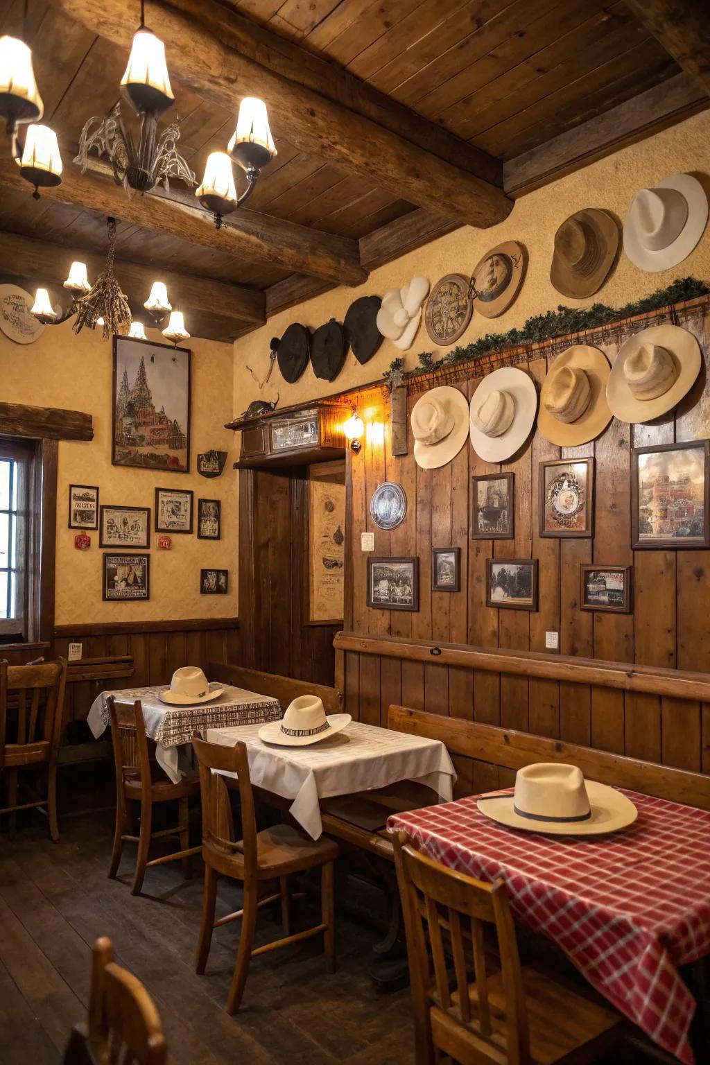 Rancher hats contribute a playful western component to decor.