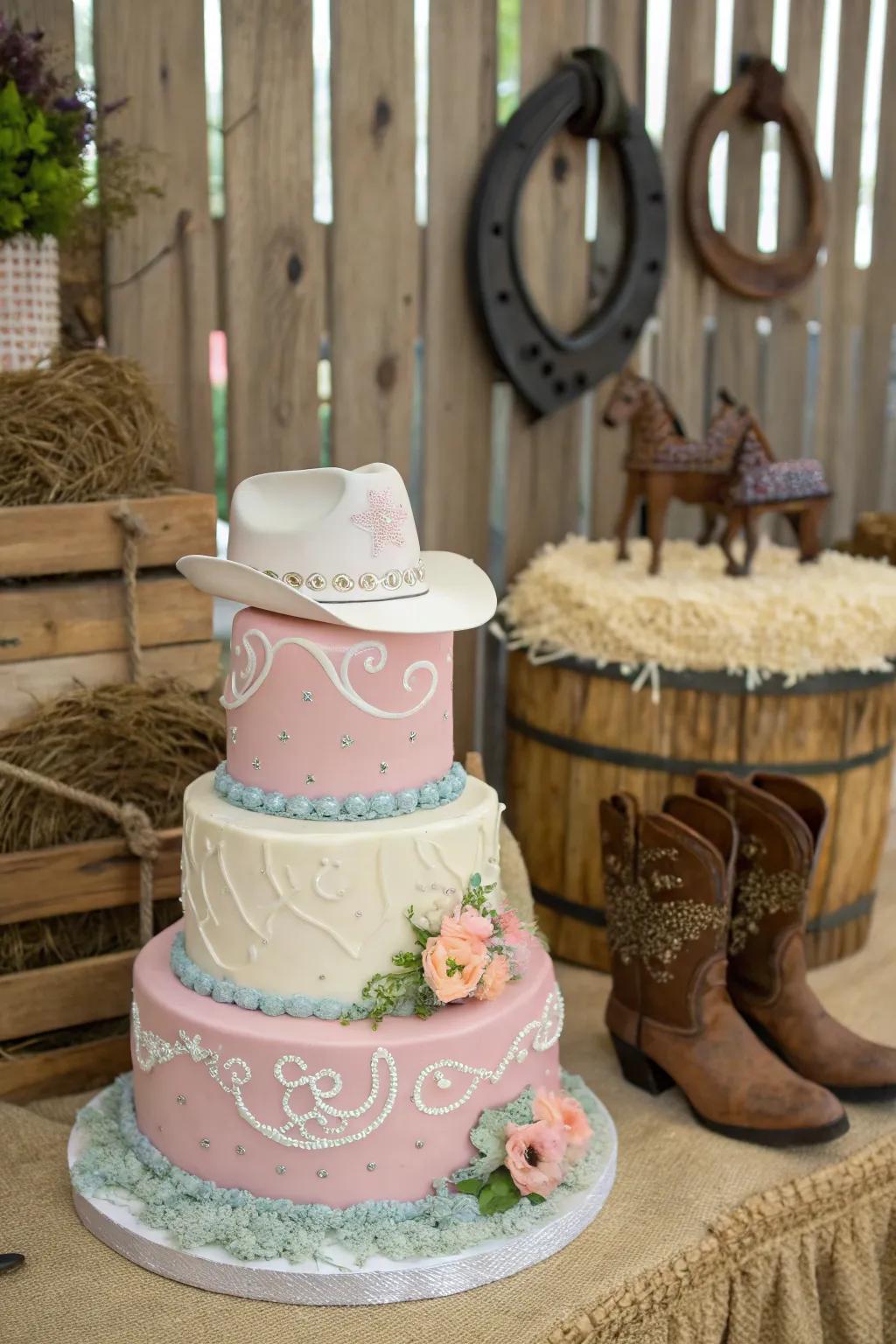 Cake adorned with western-inspired decorations.