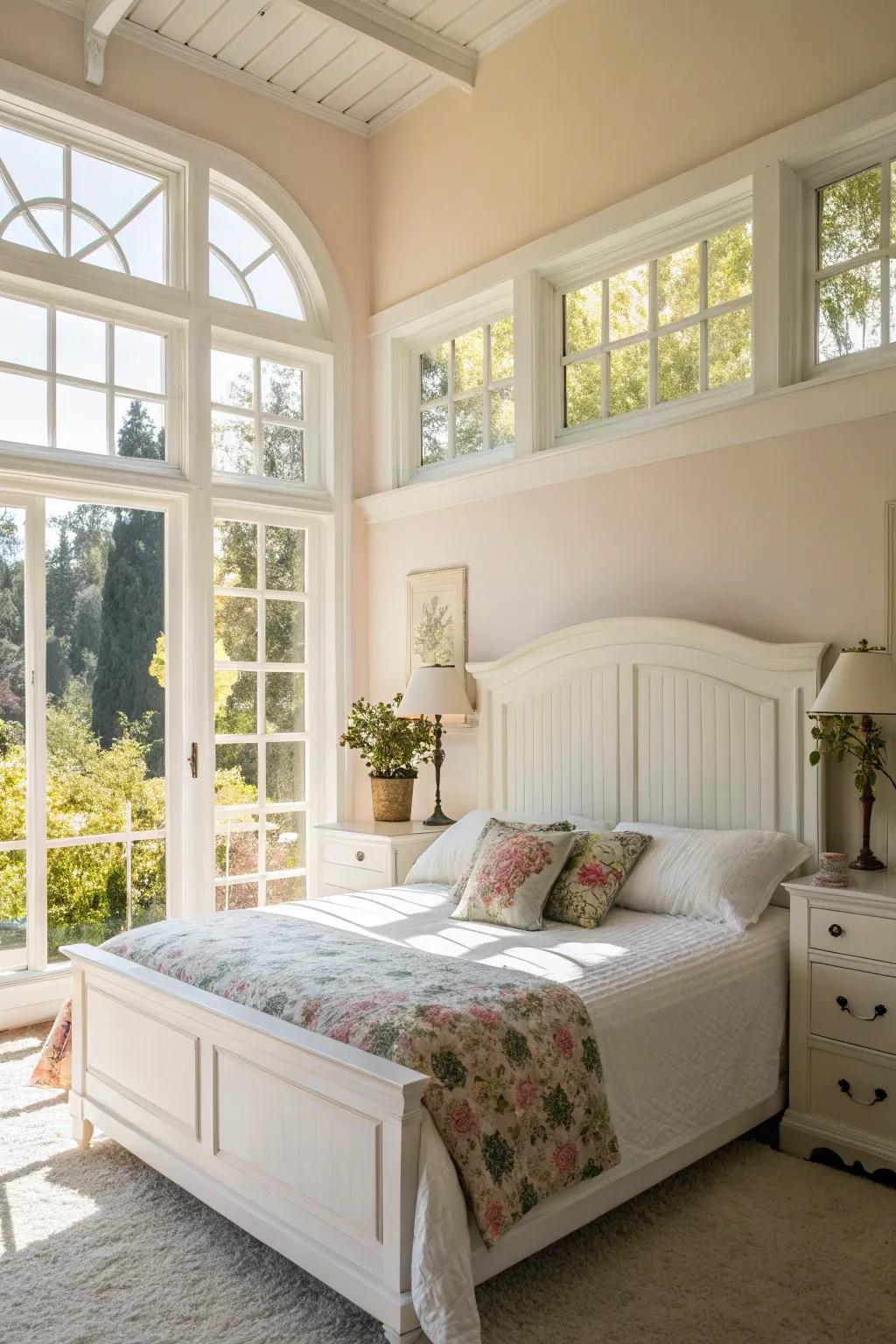 Natural light makes the white headboard look even better.