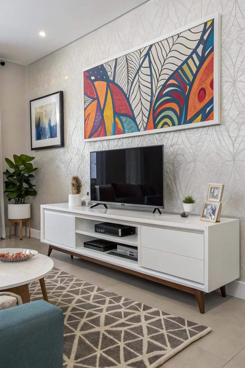 Enhance your decor with imaginative wall decorations above your TV.