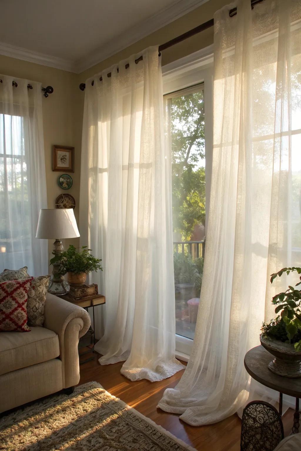 Lightweight curtains are an airy and bright privacy solution.