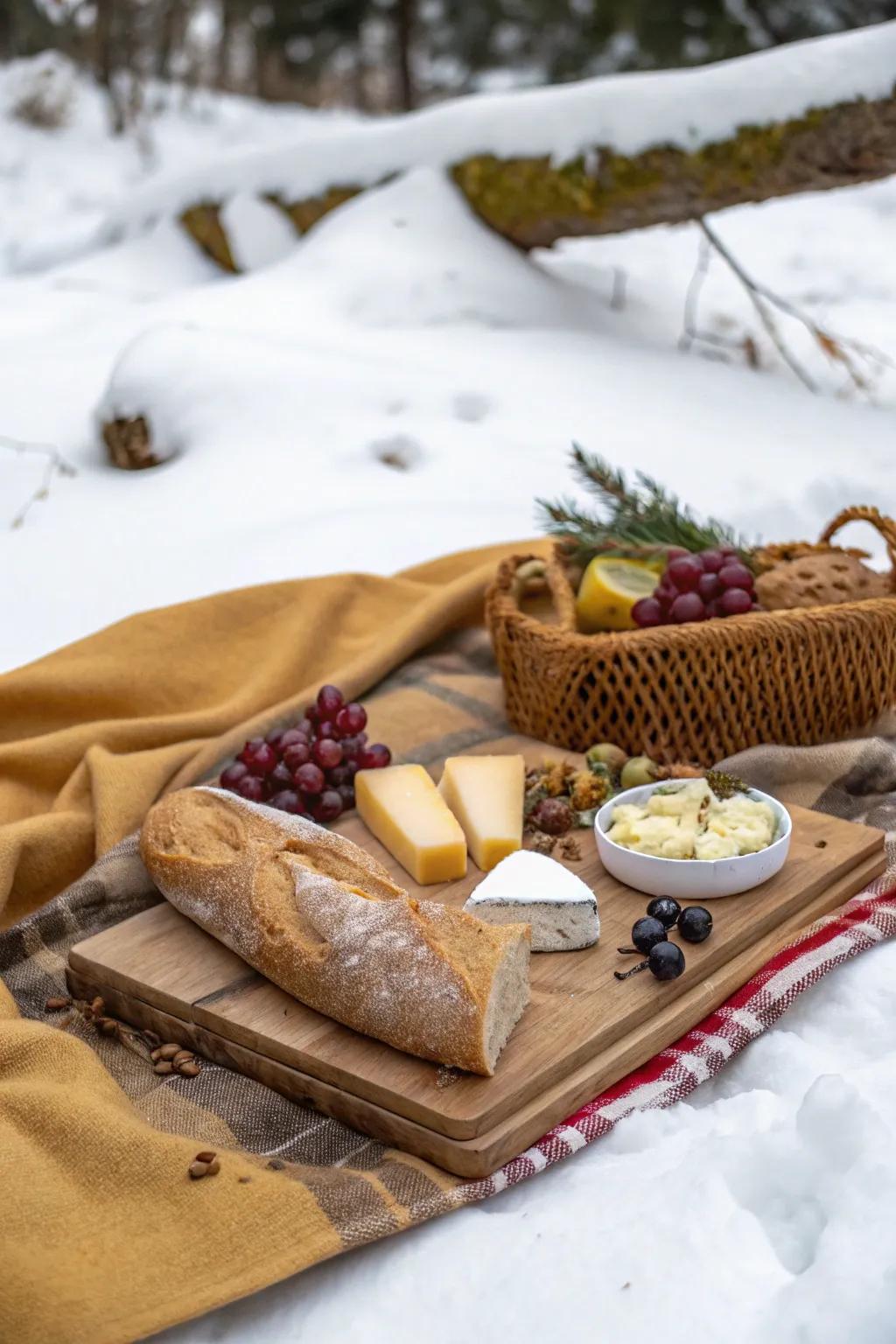 Hearty bread and cheese create the ultimate picnic combination.