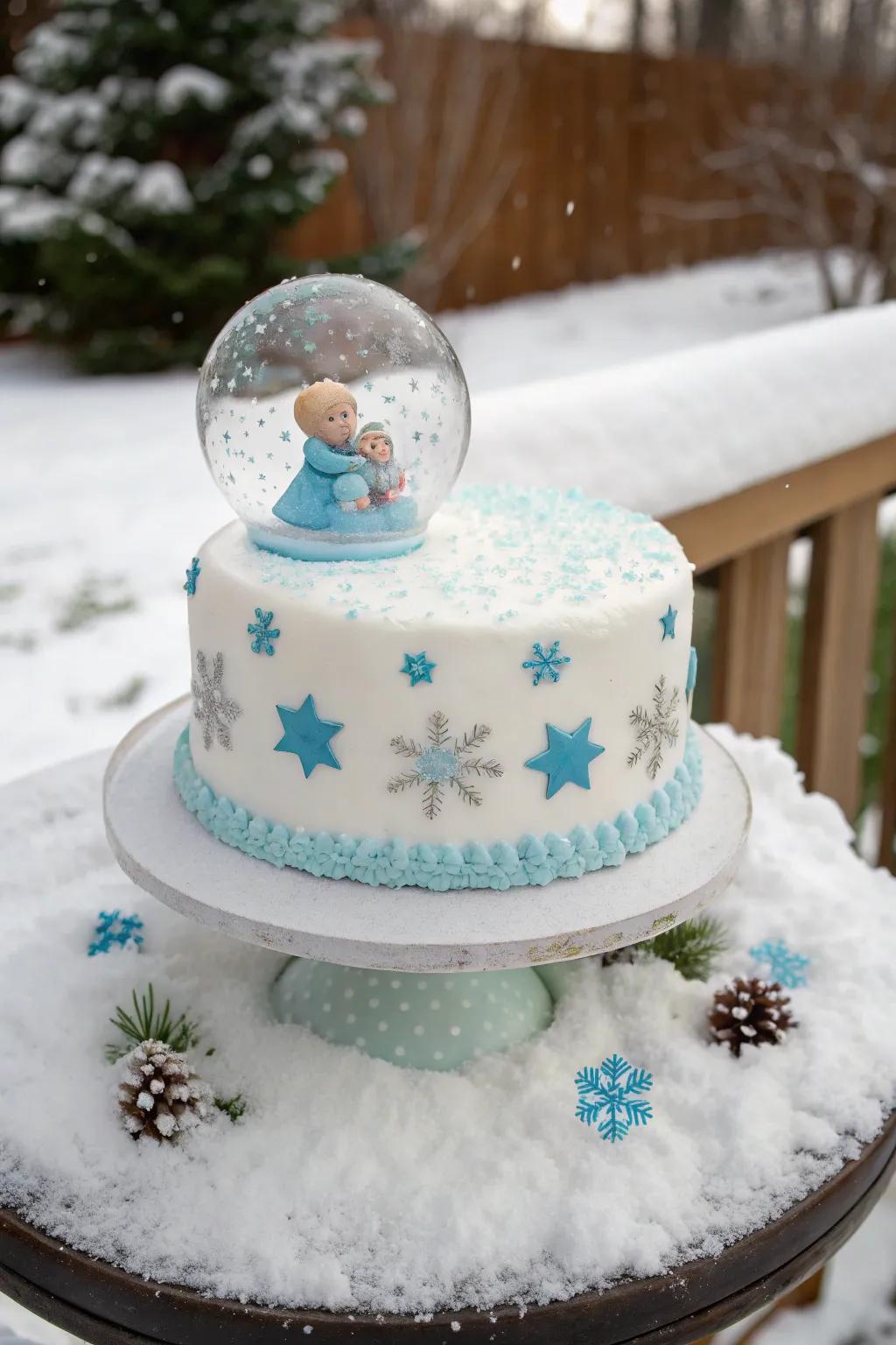A whimsical flurry dome cake accented with drifting glacier flakes.