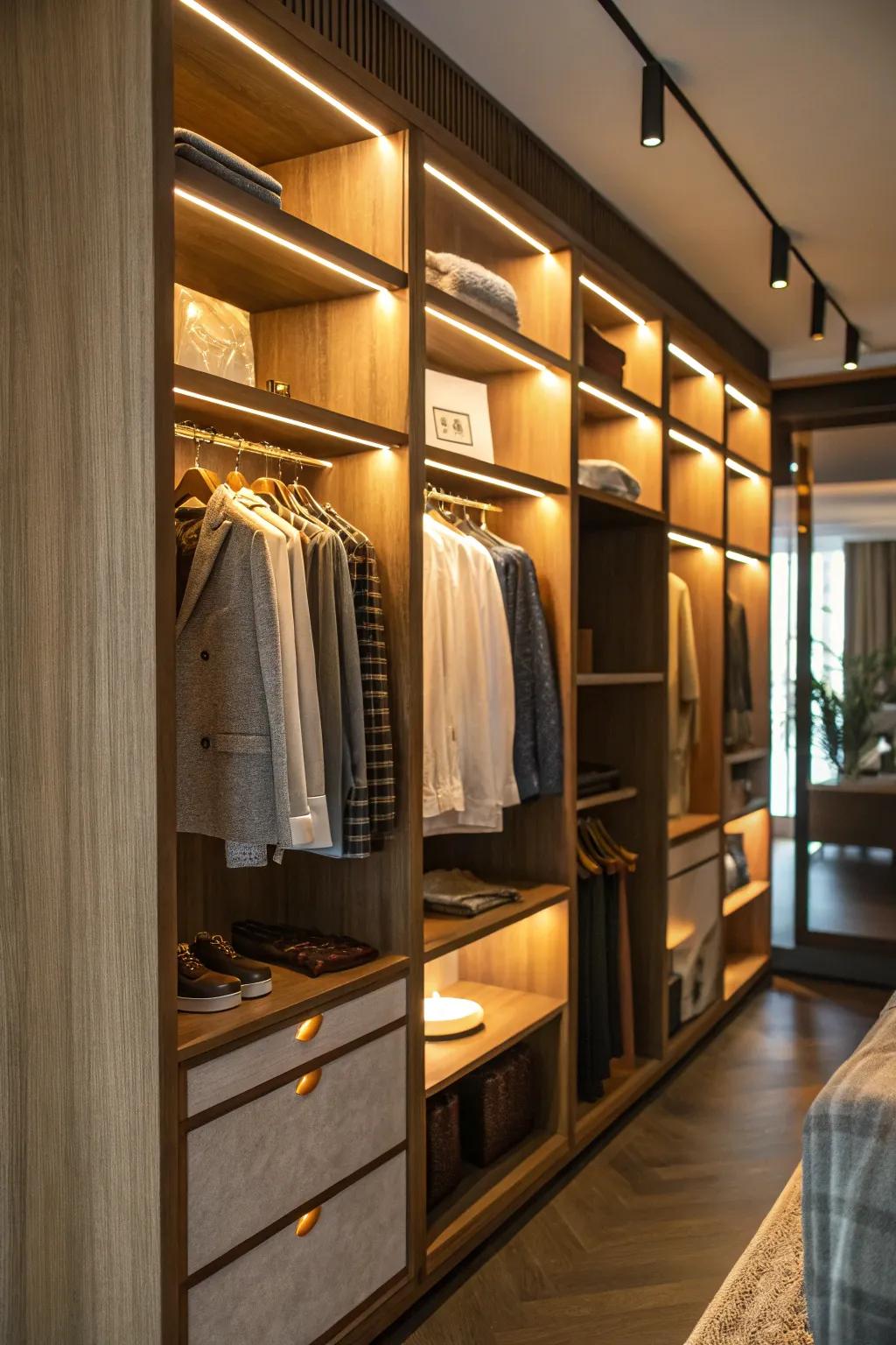 Soothing lighting transforms your closet into a tranquil haven.