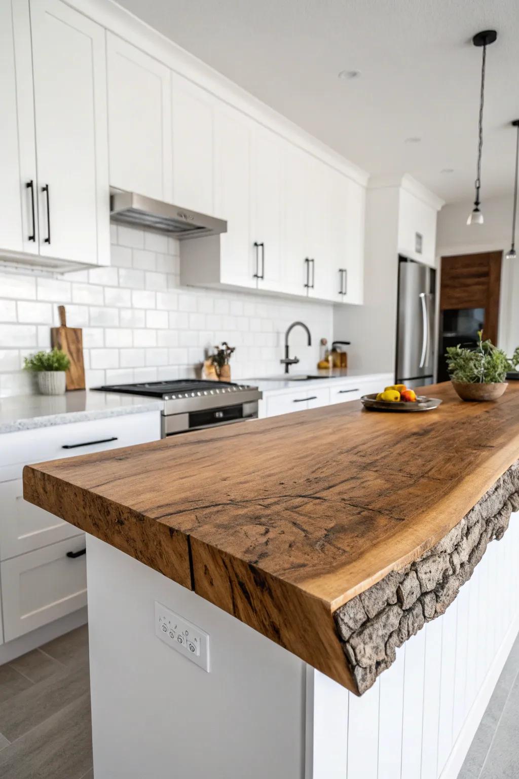 An unaltered edge countertop displaying nature's unique craftsmanship.