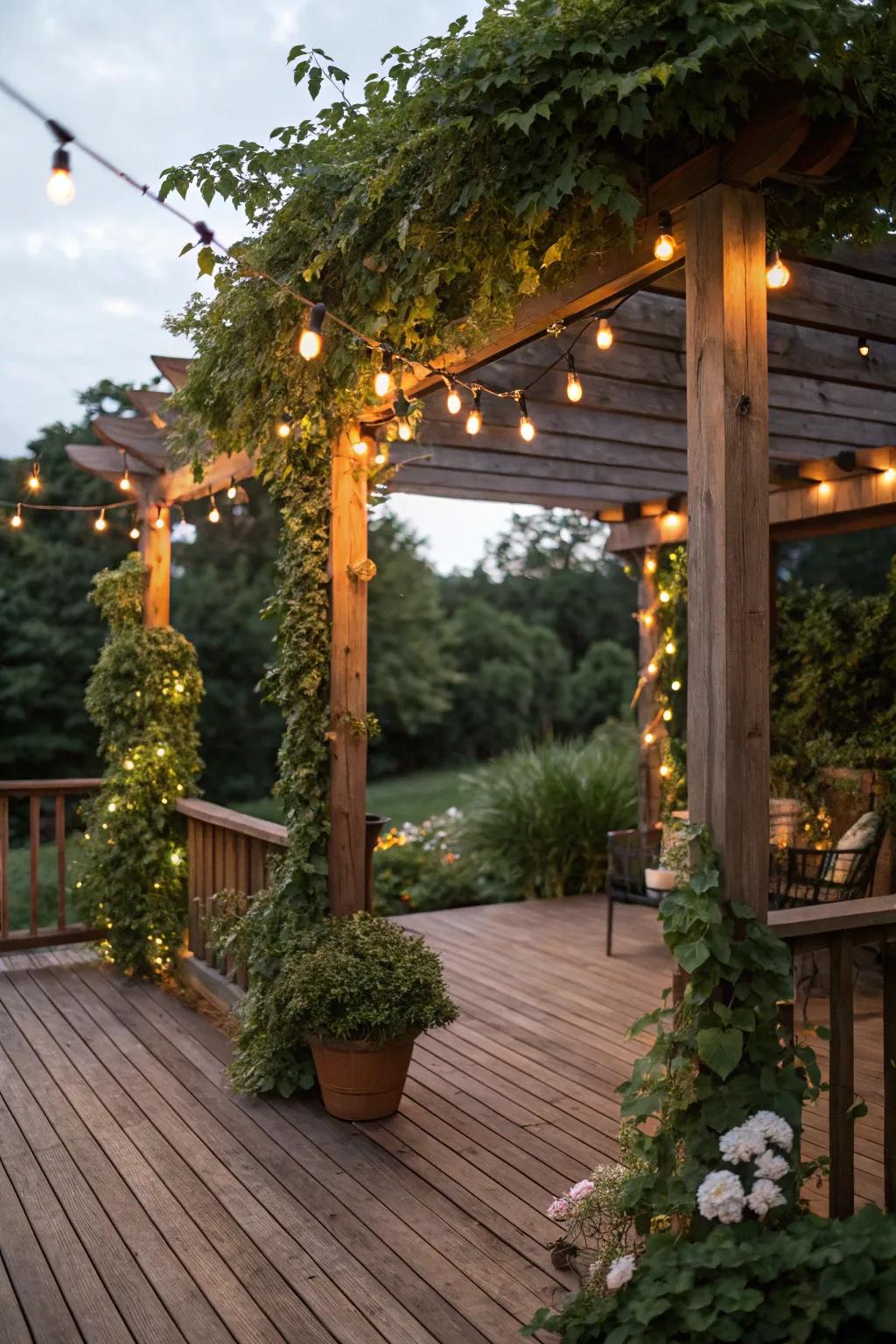 A pergola contributes both flair and comfort to your wooden deck.