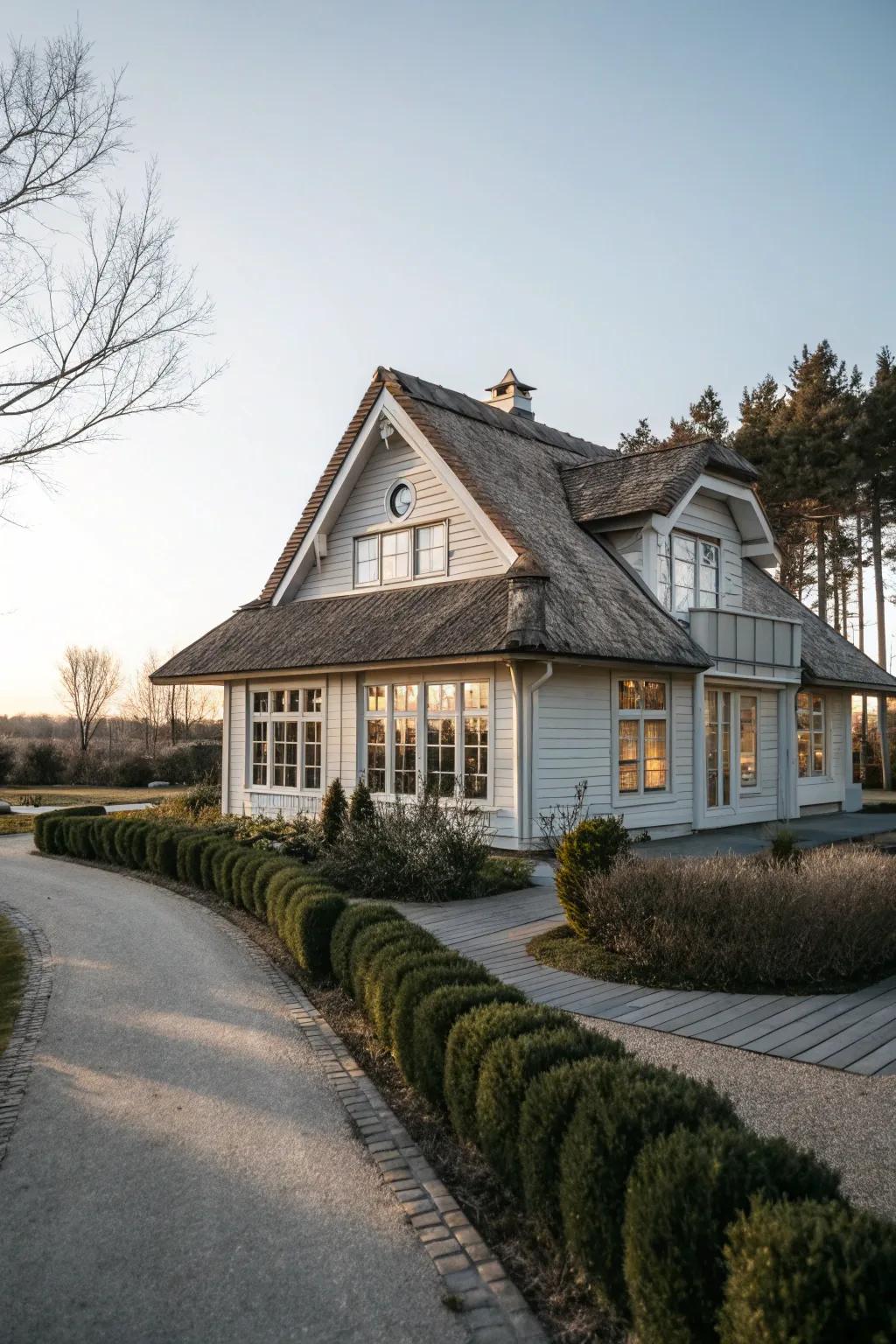 A wood house finished in natural neutral hues, radiating simplicity and elegance.