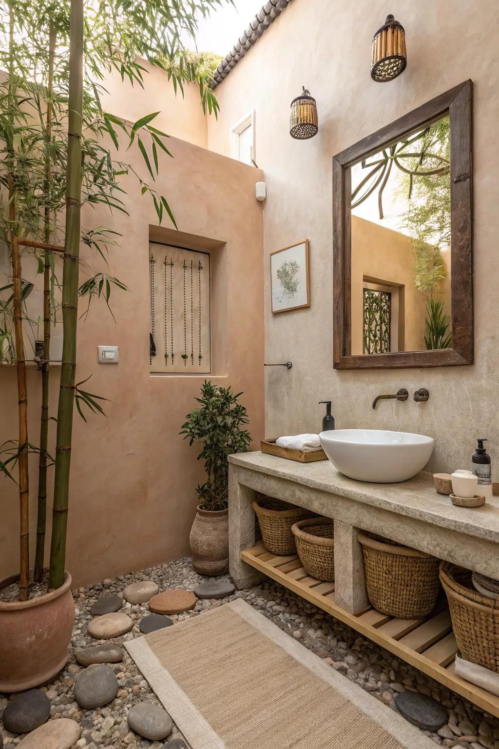 Soft colors offer a relaxing backdrop for a zen bathroom.