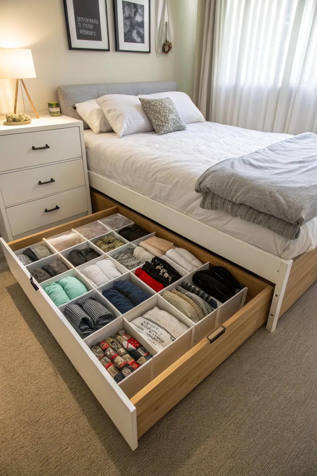 Make the most of space with under-bed storage.