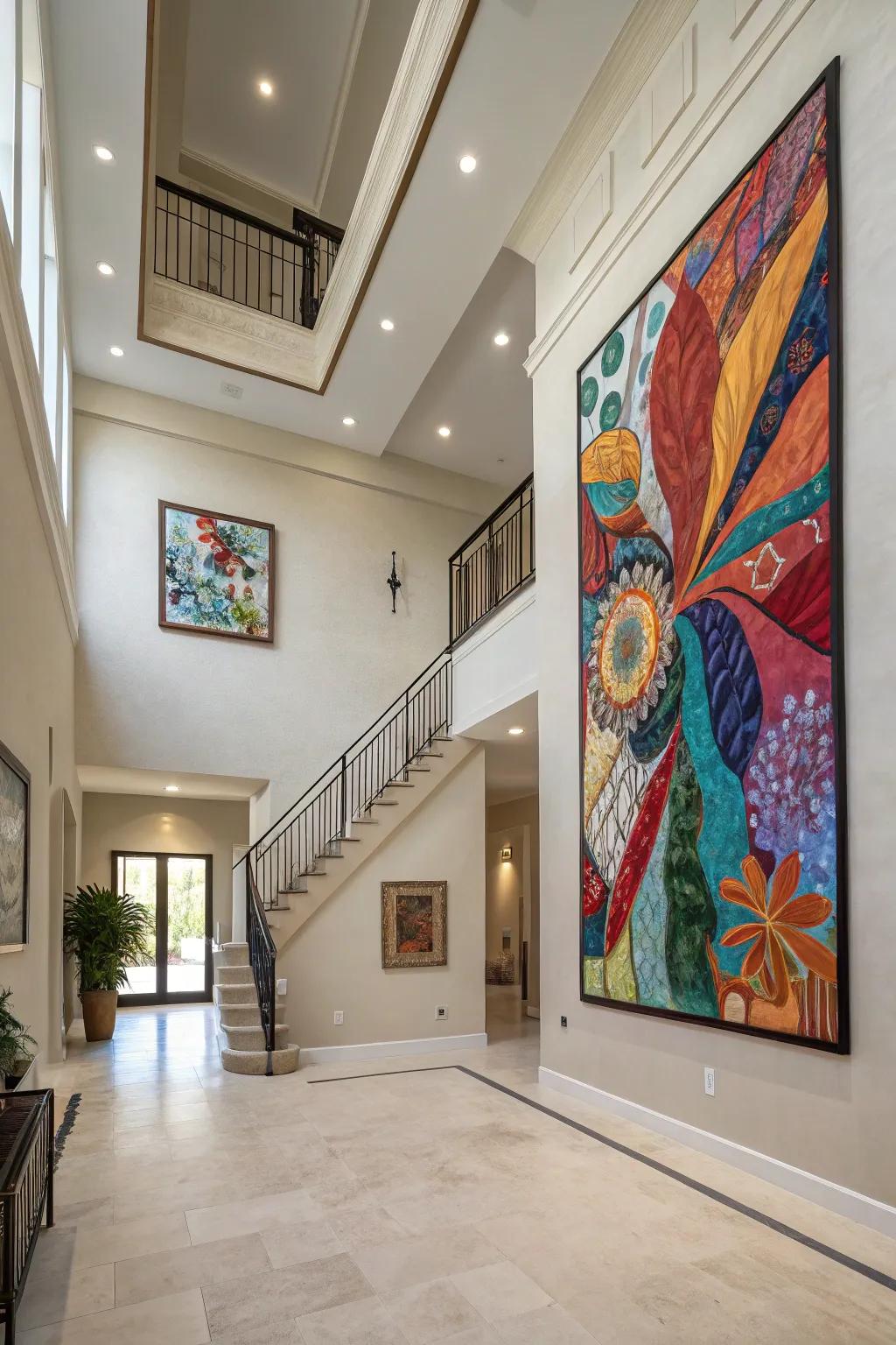 A statement piece of art can add personality to your foyer.