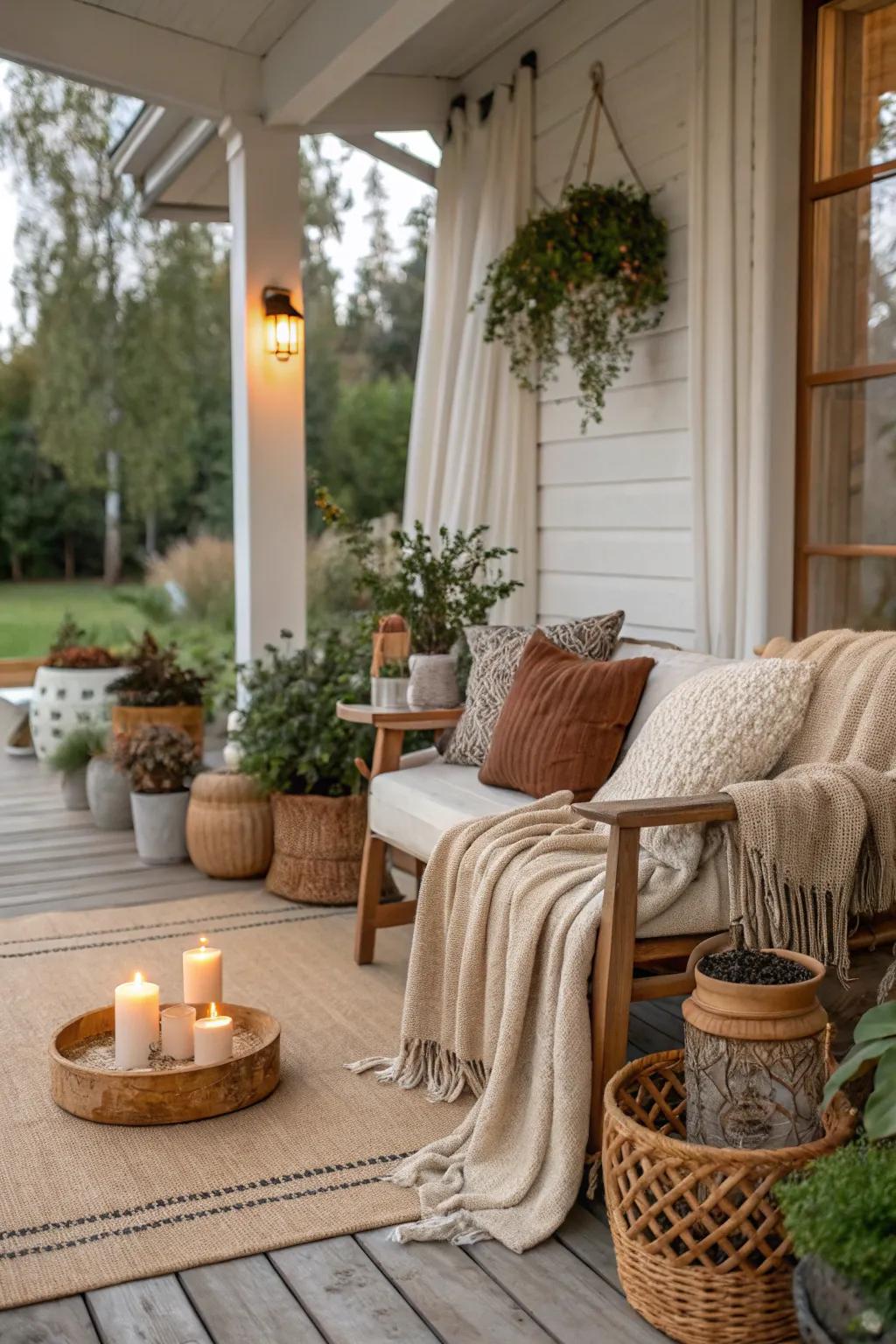 Natural hues creating a relaxing porch setting.