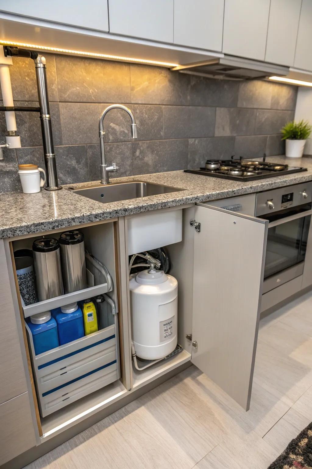 Under-sink tanks offer a hidden water storage option.