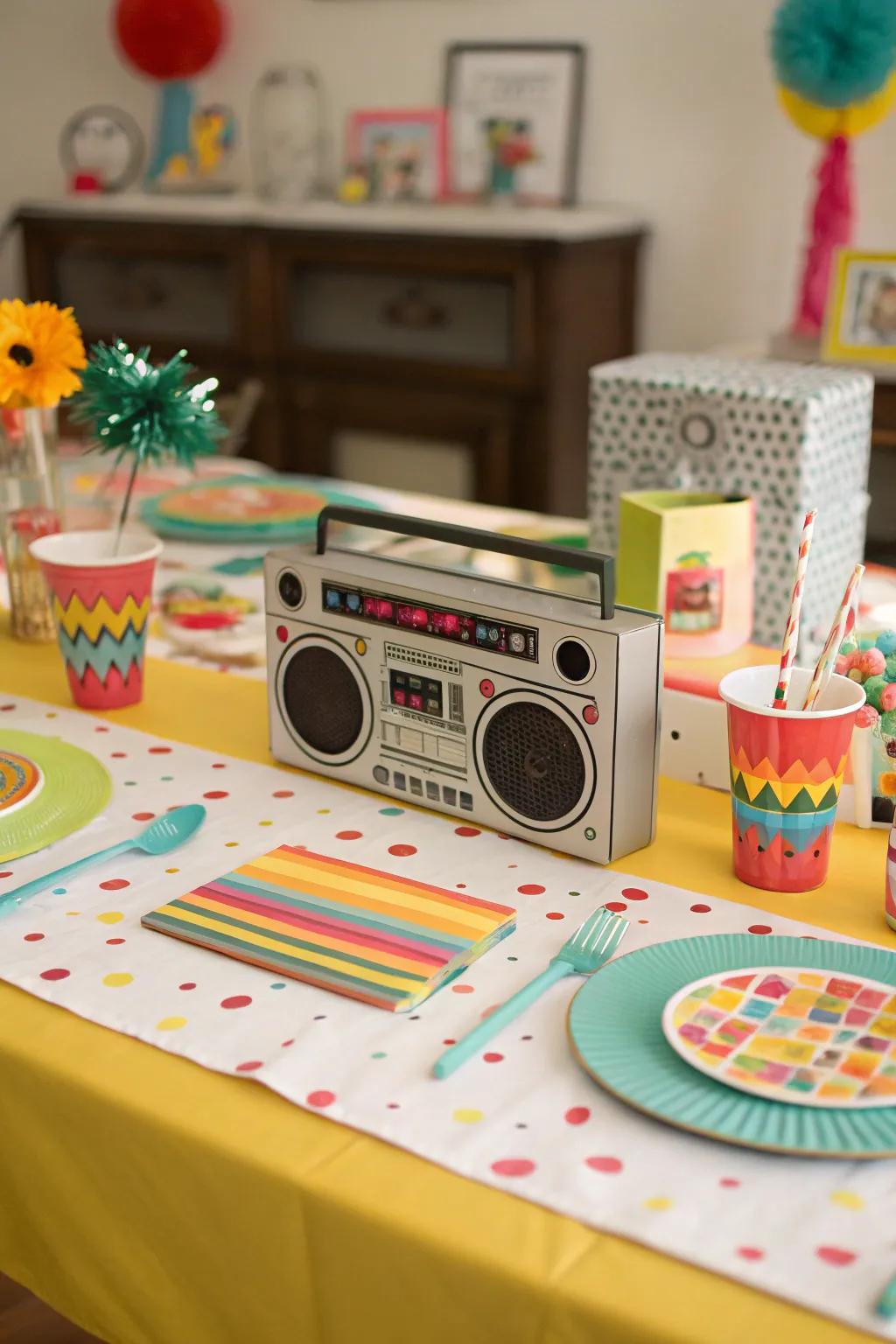 Portable stereo centerpieces contribute a hint of 80s music culture.
