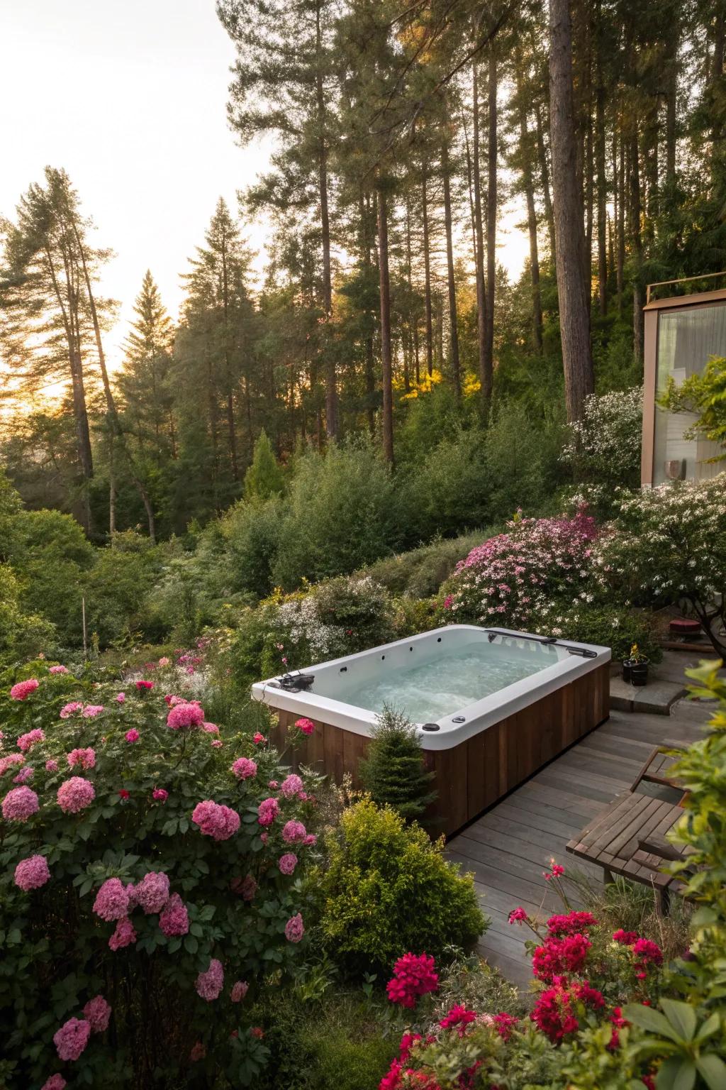 Abundant greenery offers privacy and a peaceful environment.