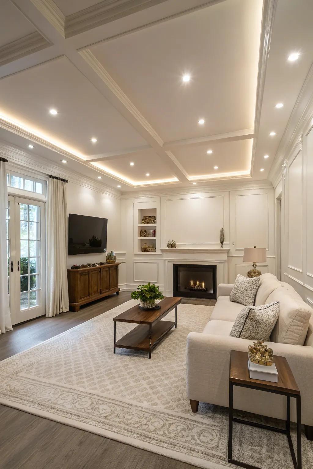 Recessed lighting maintains an open and serene minimalist space.