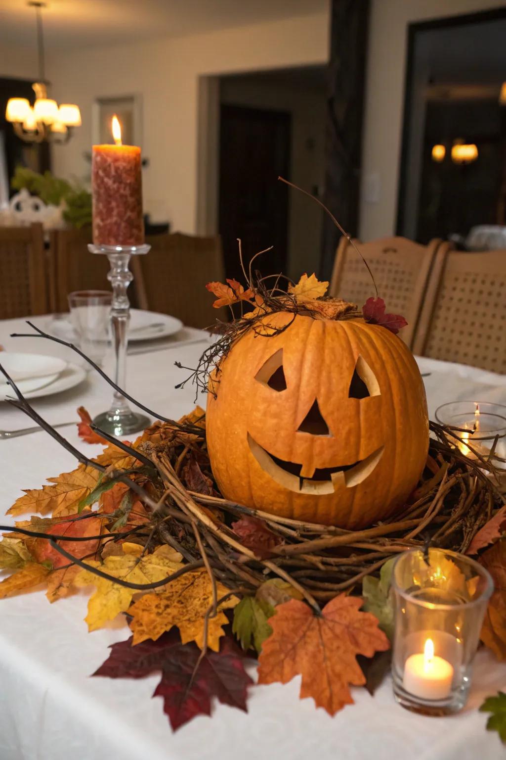 Outline your pumpkins with nature's personal decorations.