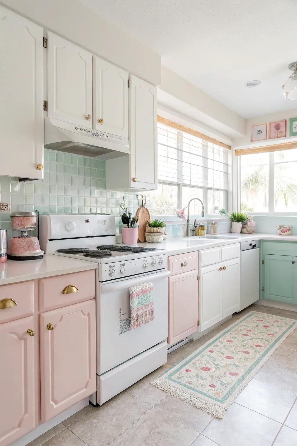 Bright tones create the illusion of a larger kitchen space.