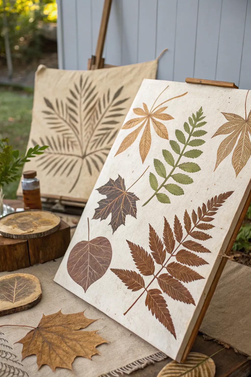 Bring the charm of nature inside with artistic backgrounds featuring leaf patterns.