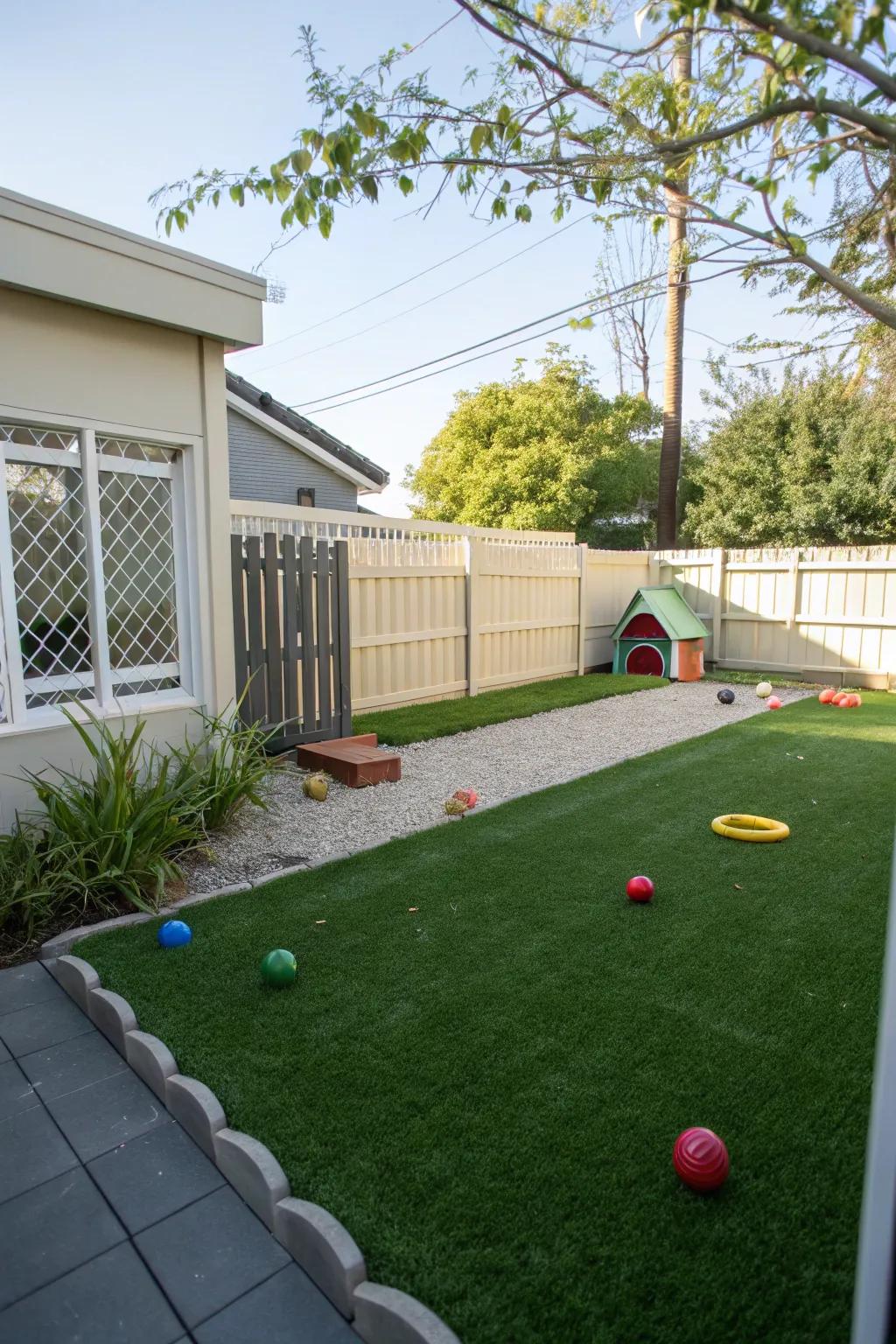 A welcoming mini pet zone featuring soft synthetic turf.