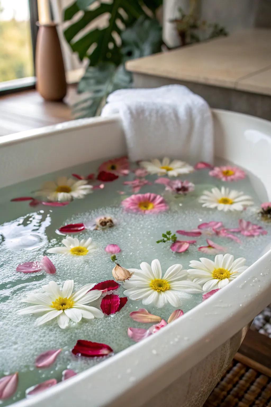 A calming bath with bath salts is ideal for relaxing.