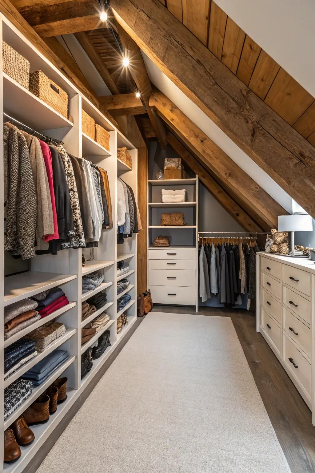 Your attic presents an ideal opportunity to create a spacious walk-in closet.