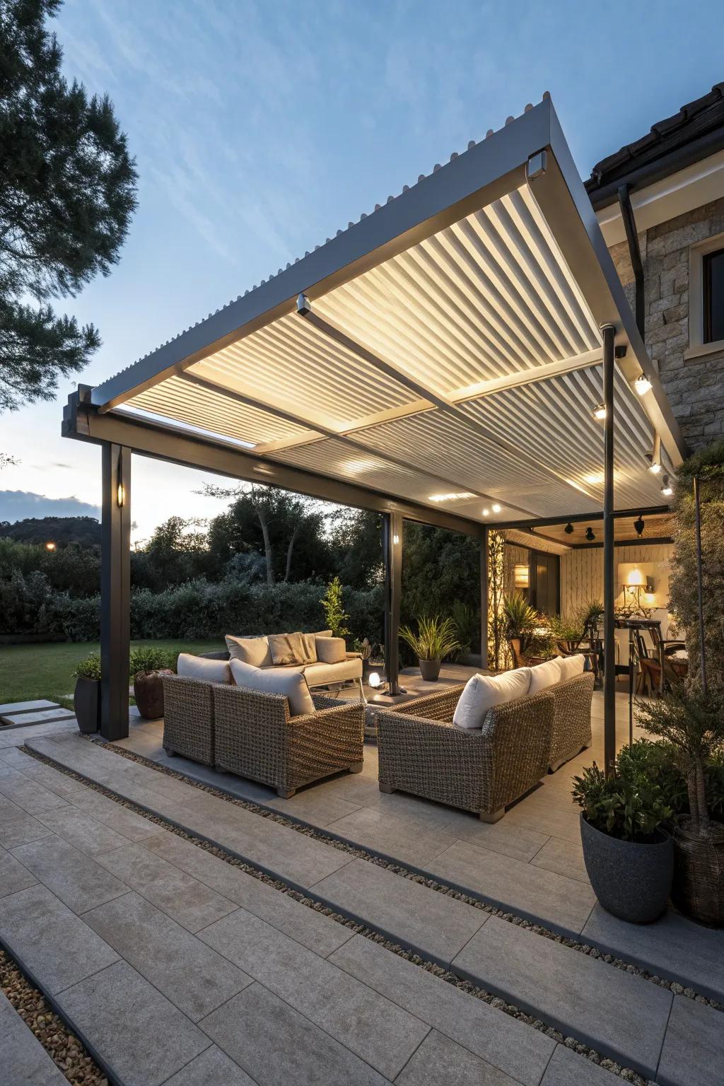 Regulate your patio's setting with a louvered roof.