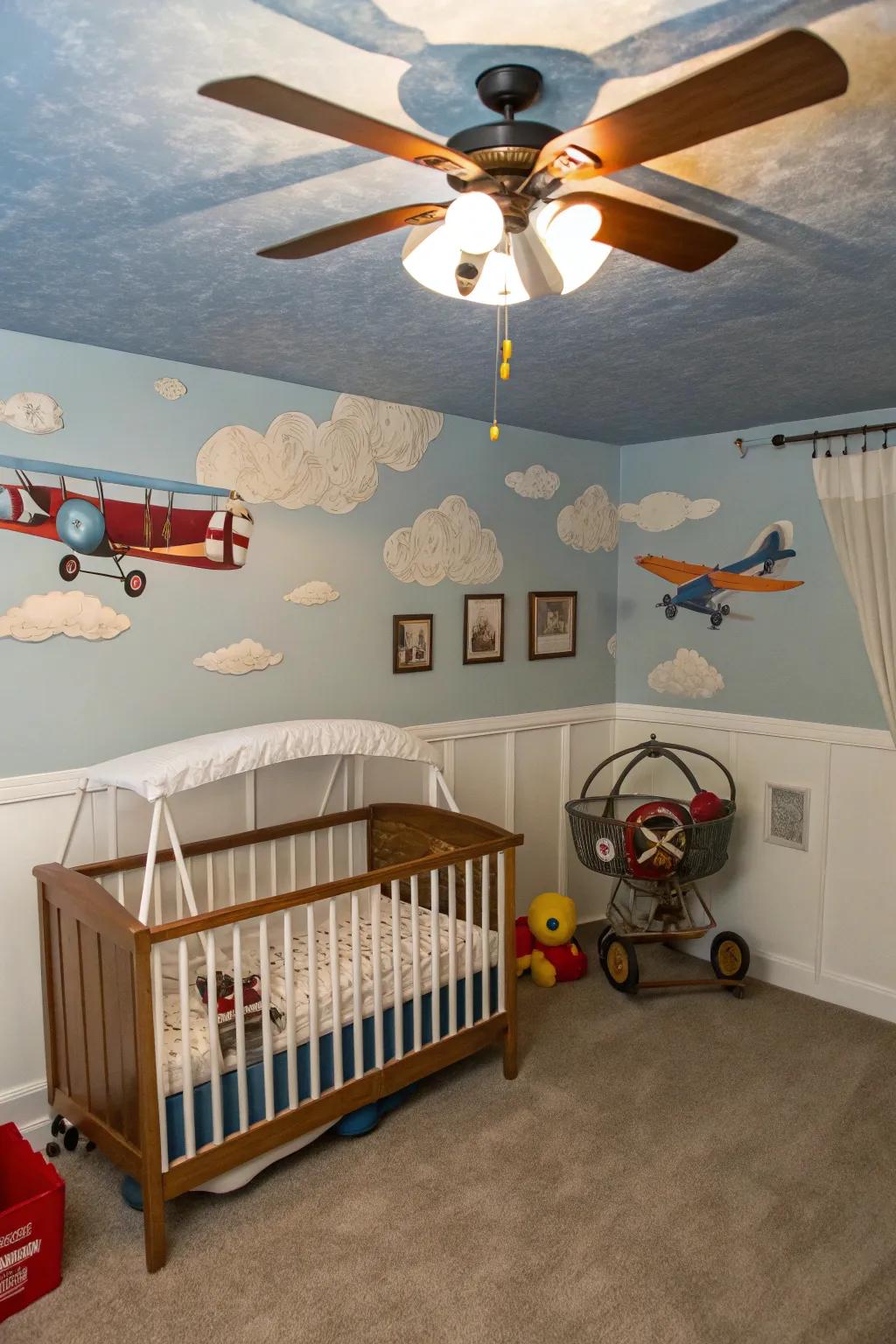 Ascend through the skies with a nursery inspired by vintage aviation.