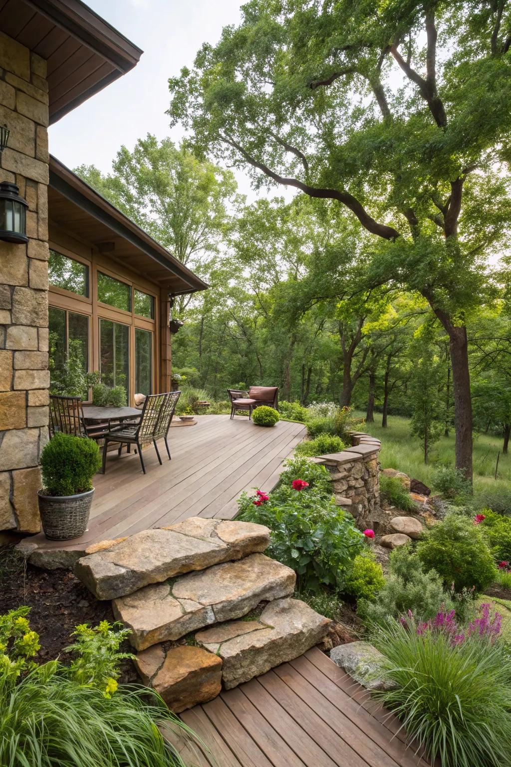 Natural stone features give your deck earthy beauty and strength.