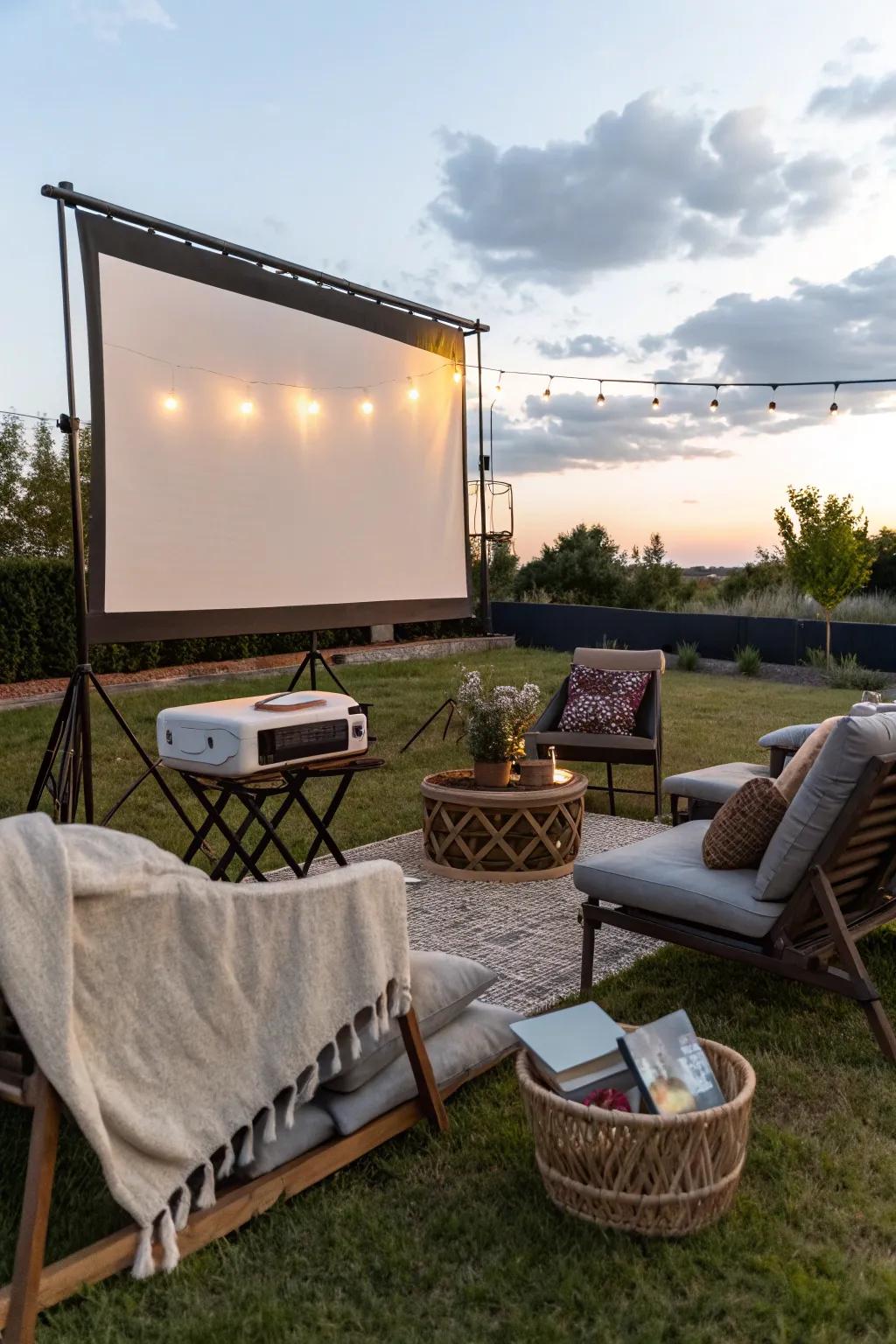 Relish watching a movie beneath the stars with an outdoor cinema arrangement.