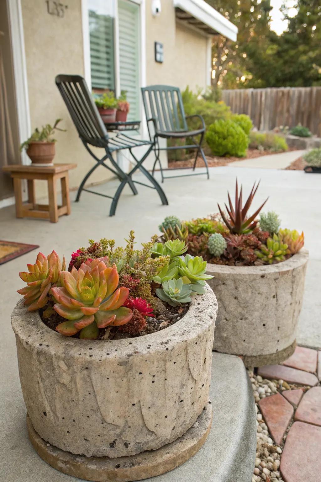 Concrete planters offer a stylish and affordable way to incorporate plants into your outdoor area.