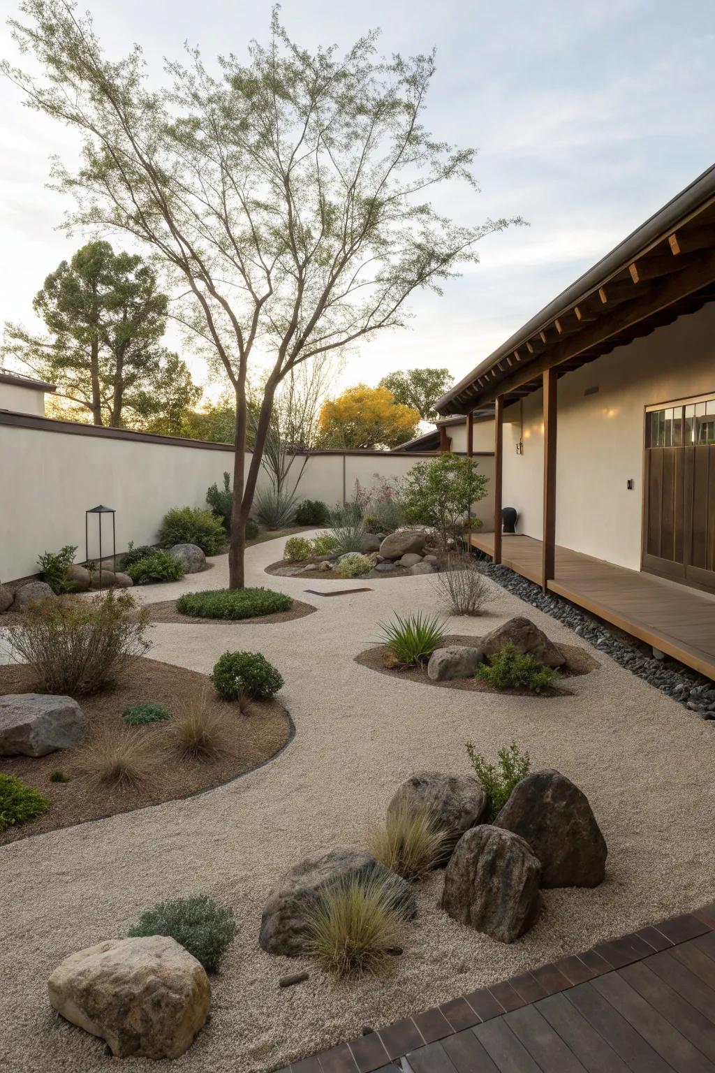 Embrace simplicity with a minimalist garden design using crushed rock fines.