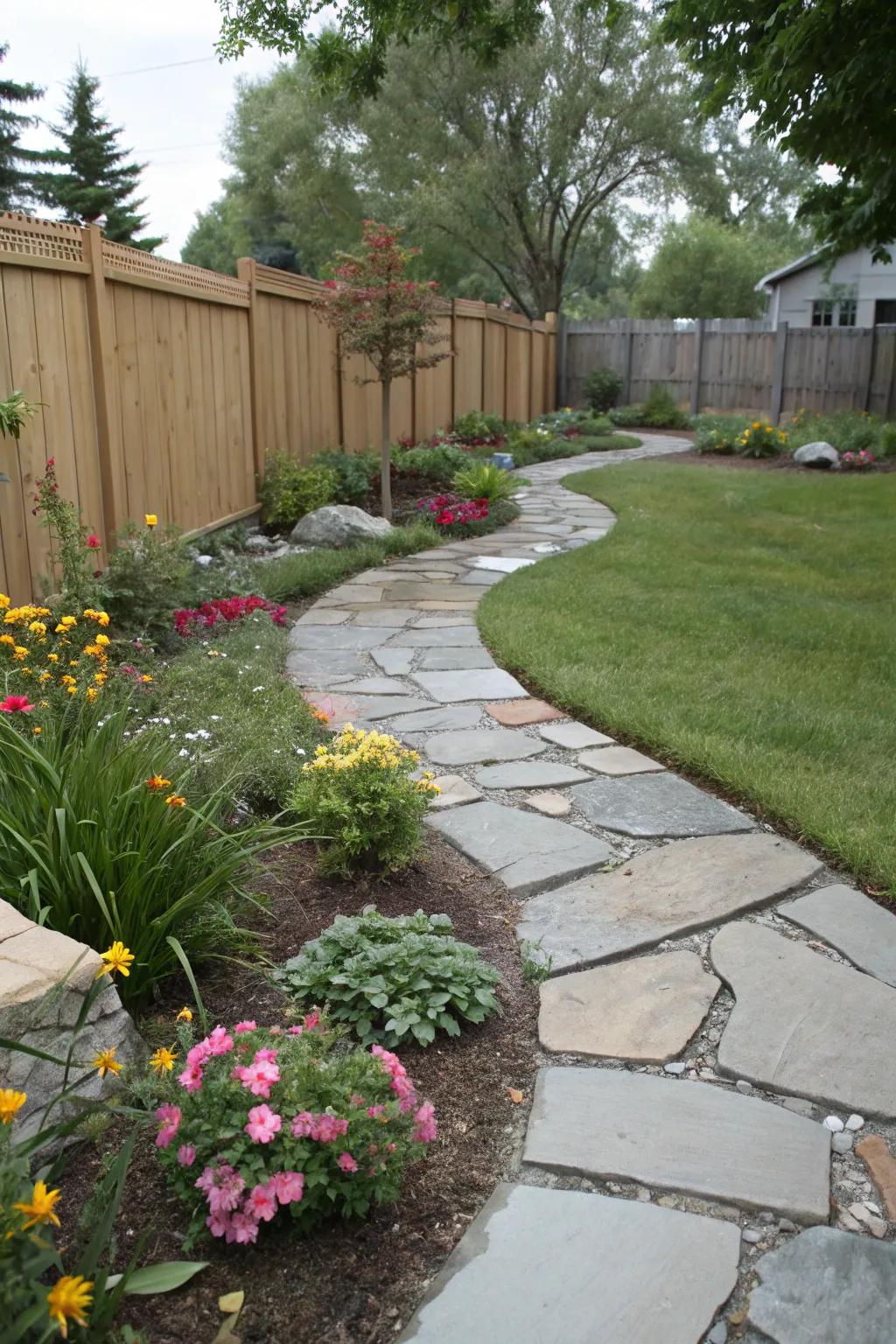 Natural stone pathways provide elegance and charm.